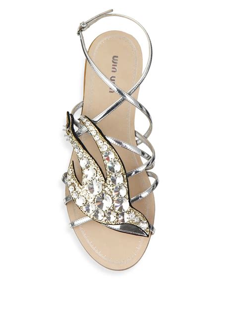 miu miu flats metallic pointy straps|midi miu flat sandals.